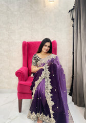 Ravishing Georgette Heavy Border Lavender Double Tone Saree