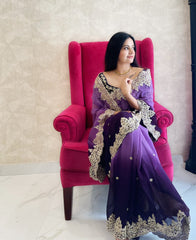 Ravishing Georgette Heavy Border Lavender Double Tone Saree