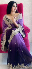 Ravishing Georgette Heavy Border Lavender Double Tone Saree