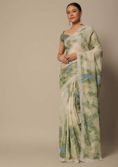 Flattering Georgette Digital Prints Green Color Saree