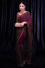 Presenting Georgette Sequence Work Wine Color Saree