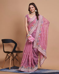 Good Looking Taby Silk Organza Dusty Pink Color Saree