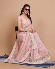 Good Looking Taby Silk Organza Baby Pink Color Saree