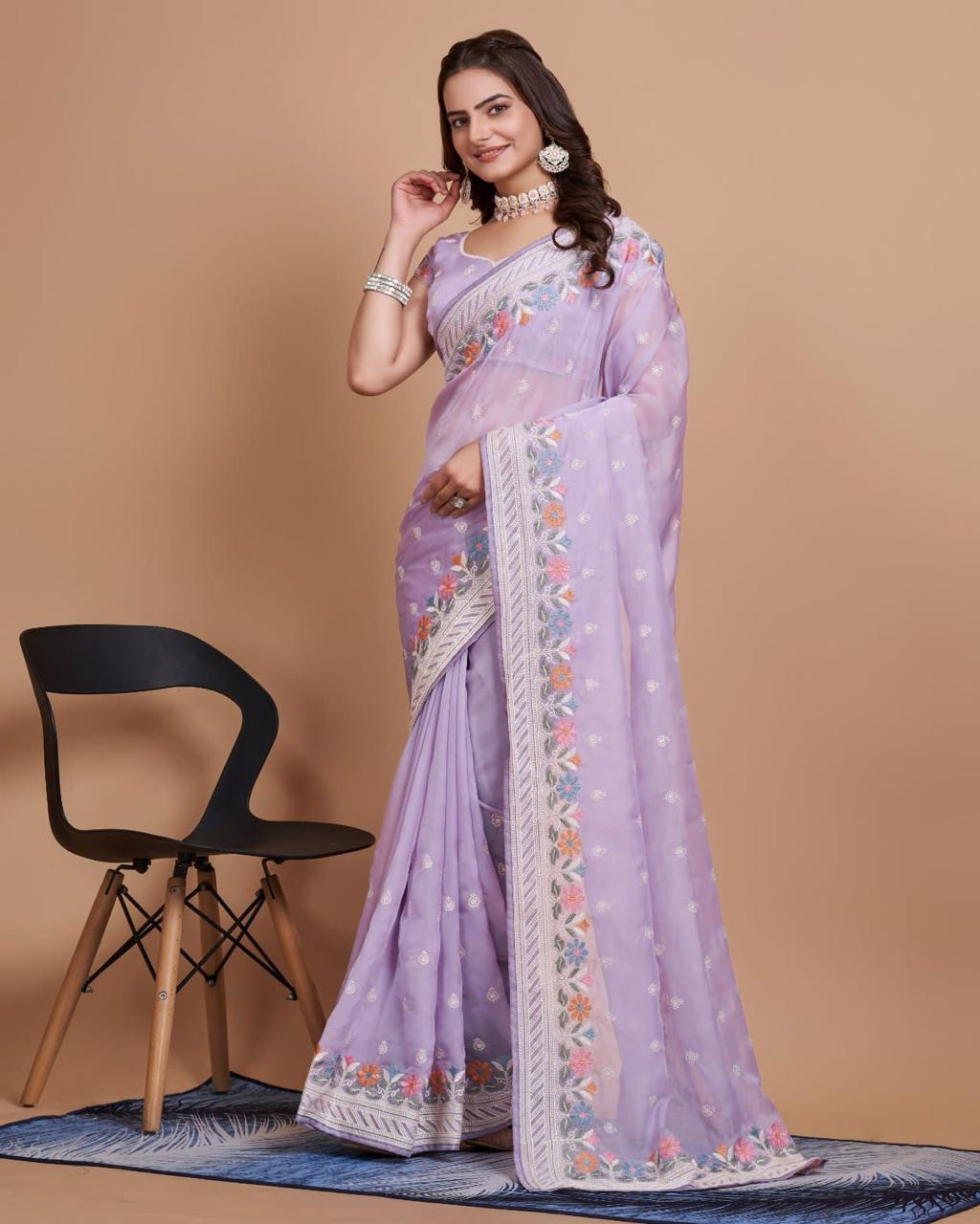 Good Looking Taby Silk Organza Lavender Color Saree