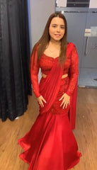 Opulent Georgette Red Color Lehenga With saree