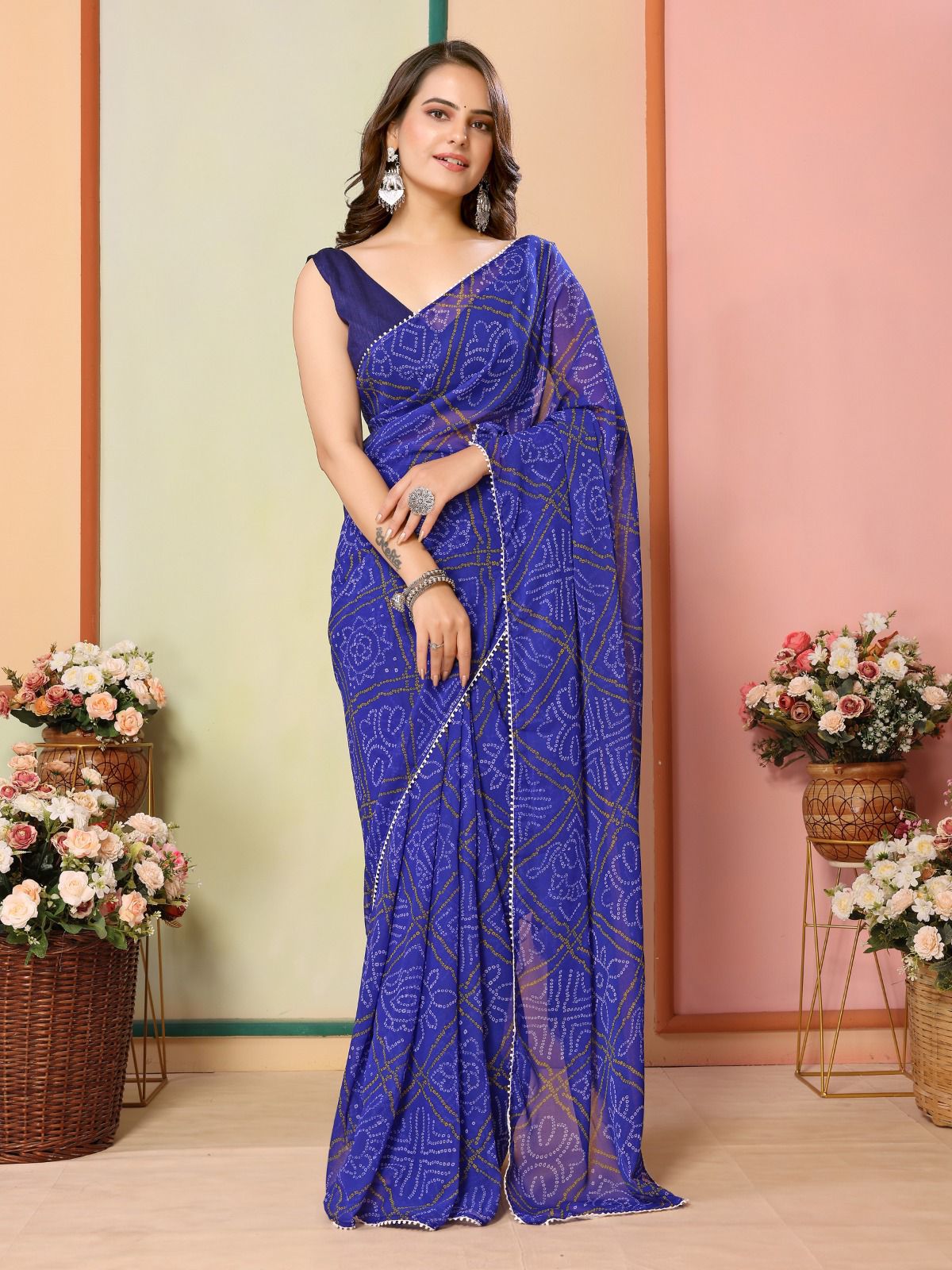 Casual Wear Georgette Blue Color Ready To Wear Sarees