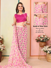 Casual Wear Georgette Peach Color Ready To Wear Sarees