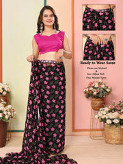 Casual Wear Georgette Black Color Ready To Wear Sarees