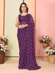 Casual Wear Georgette Wine Color Ready To Wear Sarees