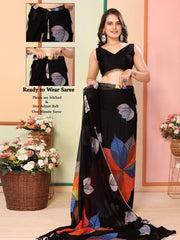 Casual Wear Georgette Black Color Ready To Wear Sarees