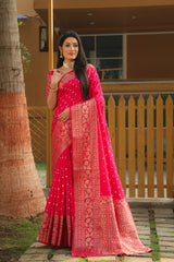 Wonderful Pink Color Bandhej Kanjivaram Silk Saree