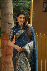 Wonderful Navy Blue Color Bandhej Kanjivaram Silk Saree