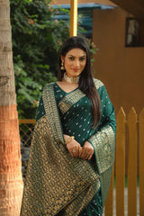 Wonderful Green Color Bandhej Kanjivaram Silk Saree