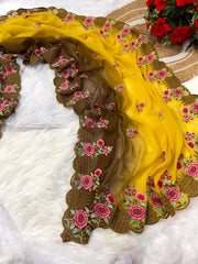 Wonderful Georgette Yellow Double Tone Saree