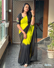 Delightful Georgette Cut-Dana Handwork Yellow Color Saree