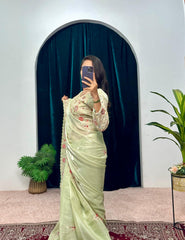 Mesmerizing Tibby Silk Pista Color Saree