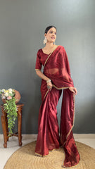 Glimmering Burburry Silk Red Color Saree