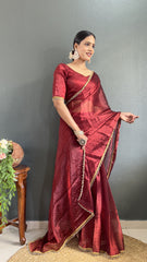 Glimmering Burburry Silk Red Color Saree