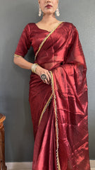 Glimmering Burburry Silk Red Color Saree