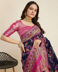 Fashionable Black & Pink Color Soft Patola Silk Saree