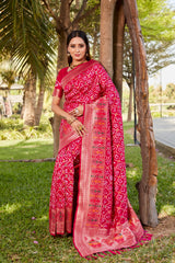 Delightful Pink Color Gharchola Bandhej Silk Saree