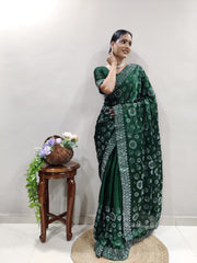 Fashionable Chiffon Satin Green Color Saree