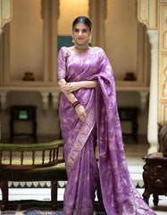 Adorable Purple Color Lichi Silk Jacquard Work Saree