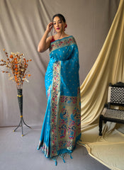 Fantastic Paithani Silk Sky Blue Color Saree