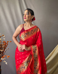 Fantastic Paithani Silk Red Color Saree