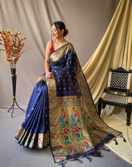 Fantastic Paithani Silk Blue Color Saree