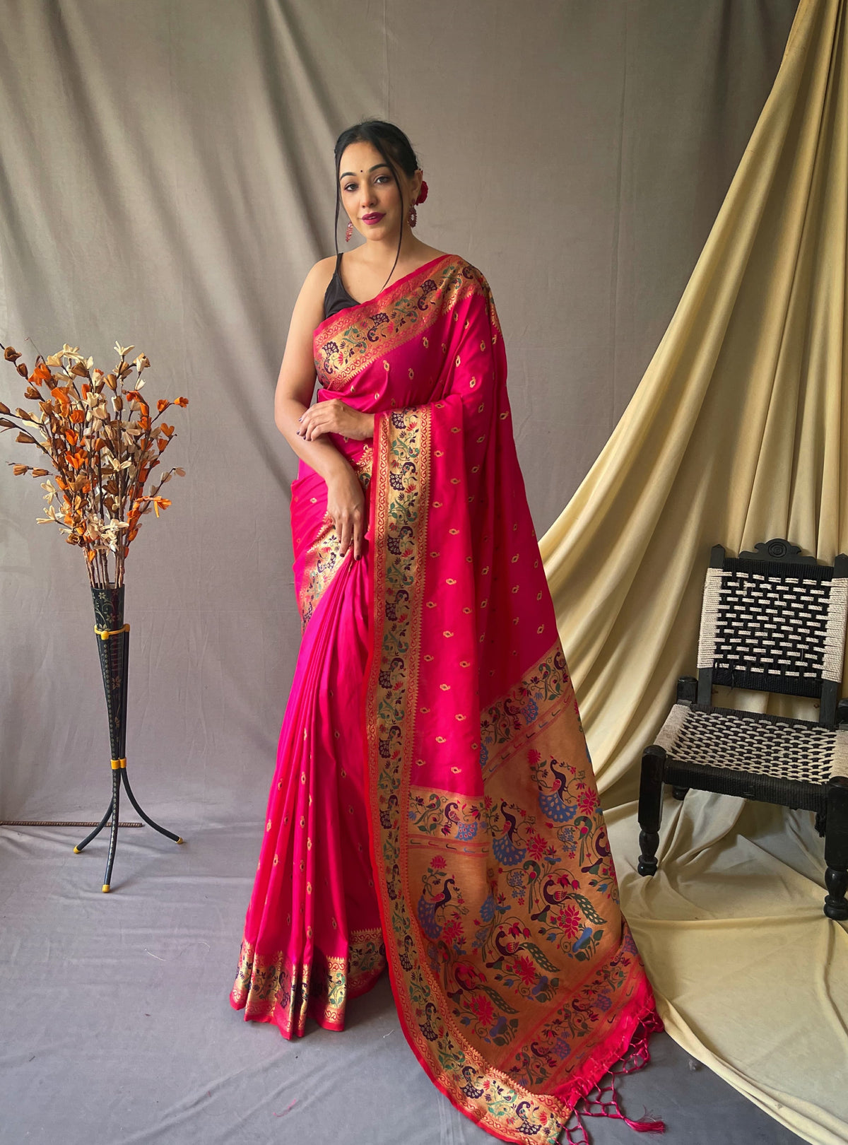 Fantastic Paithani Silk Pink Color Saree