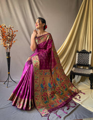 Fantastic Paithani Silk Wine Color Saree