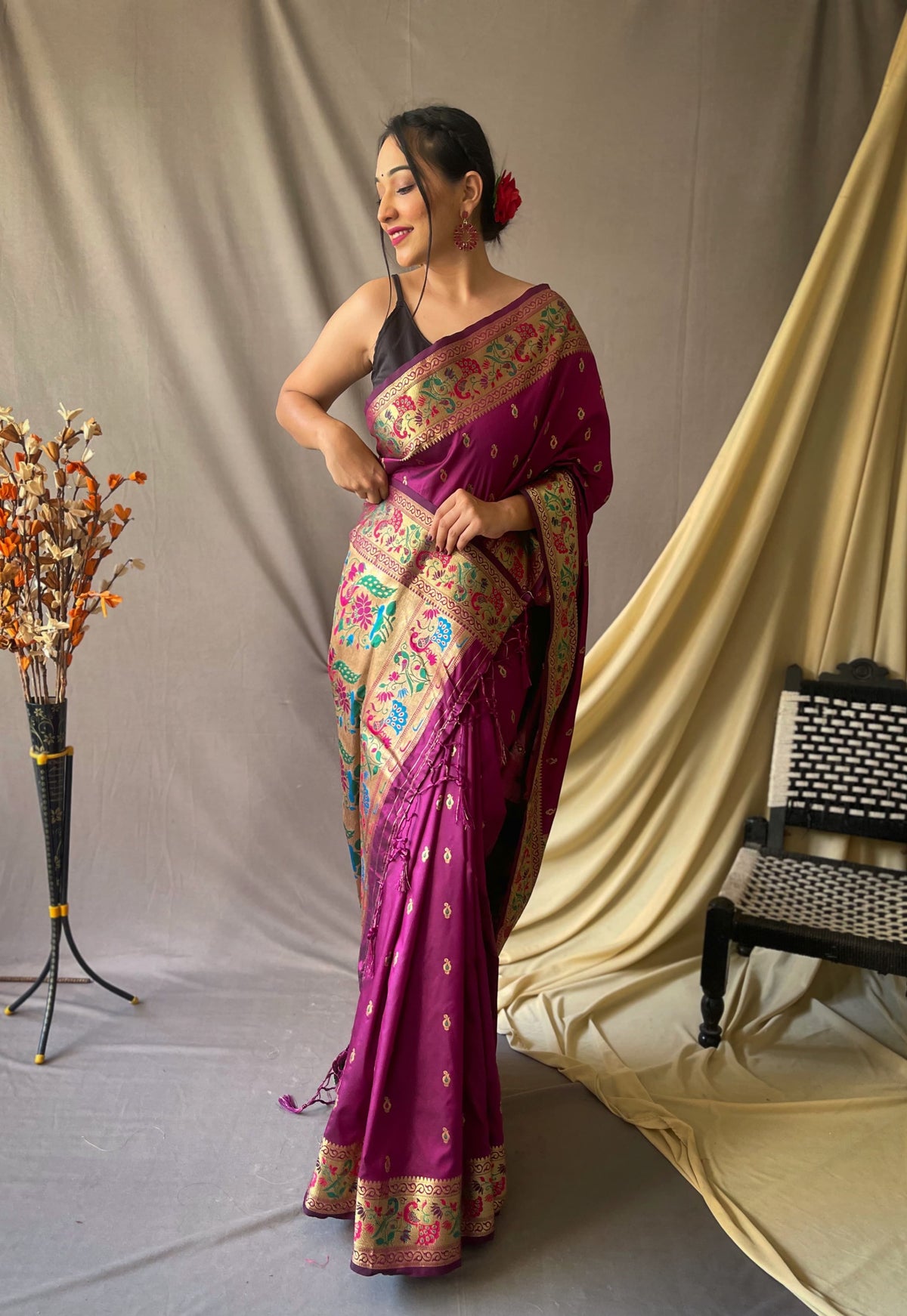 Fantastic Paithani Silk Wine Color Saree