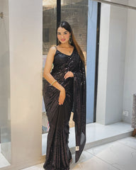 Luxuriant Sequence Embroidery Work Black Color Saree