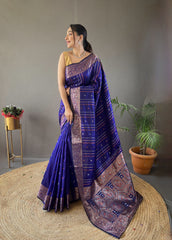 Outstanding Silk Jacquard Weaving Blue Color Saree