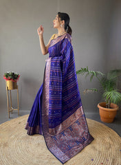 Outstanding Silk Jacquard Weaving Blue Color Saree