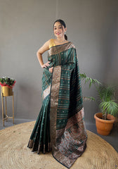 Outstanding Silk Jacquard Weaving Green Color Saree