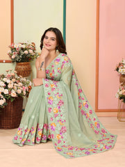 Fabulous Pista Color Organza Silk Saree