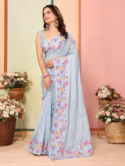 Fabulous Sky Blue Color Organza Silk Saree