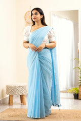 Ravishing Linen Cotton Sky Color Saree