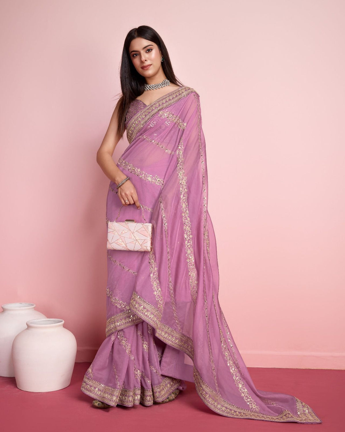 Innovative Dusty Pink Color Taby Silk Saree