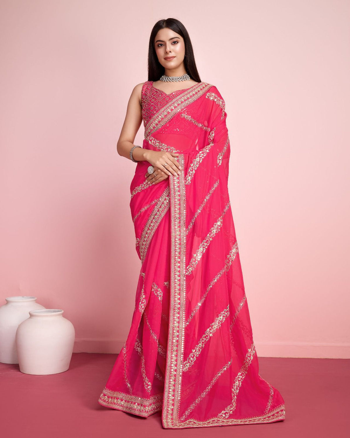 Innovative Pink Color Taby Silk Saree