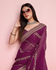 Innovative Wine Color Taby Silk Saree