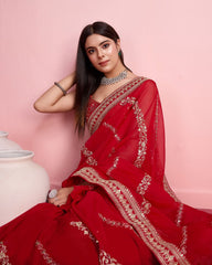 Innovative Red Color Taby Silk Saree