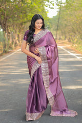 Awesome Purple Color Burbury Silk Saree