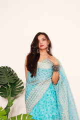 Exotic Pure Organza Sky Blue Color Saree