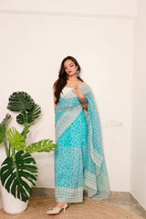 Exotic Pure Organza Sky Blue Color Saree