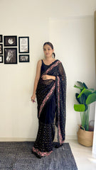 Decent Georgette Sequence Work Black Color Saree