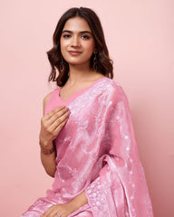 Wonderful Sequence Work Burberry Silk Pink Color Saree