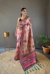 Delightful Silk Digital Printed Pink Color Saree